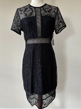 Bailey Black Dress Mesh Lace Panels Size L NWT